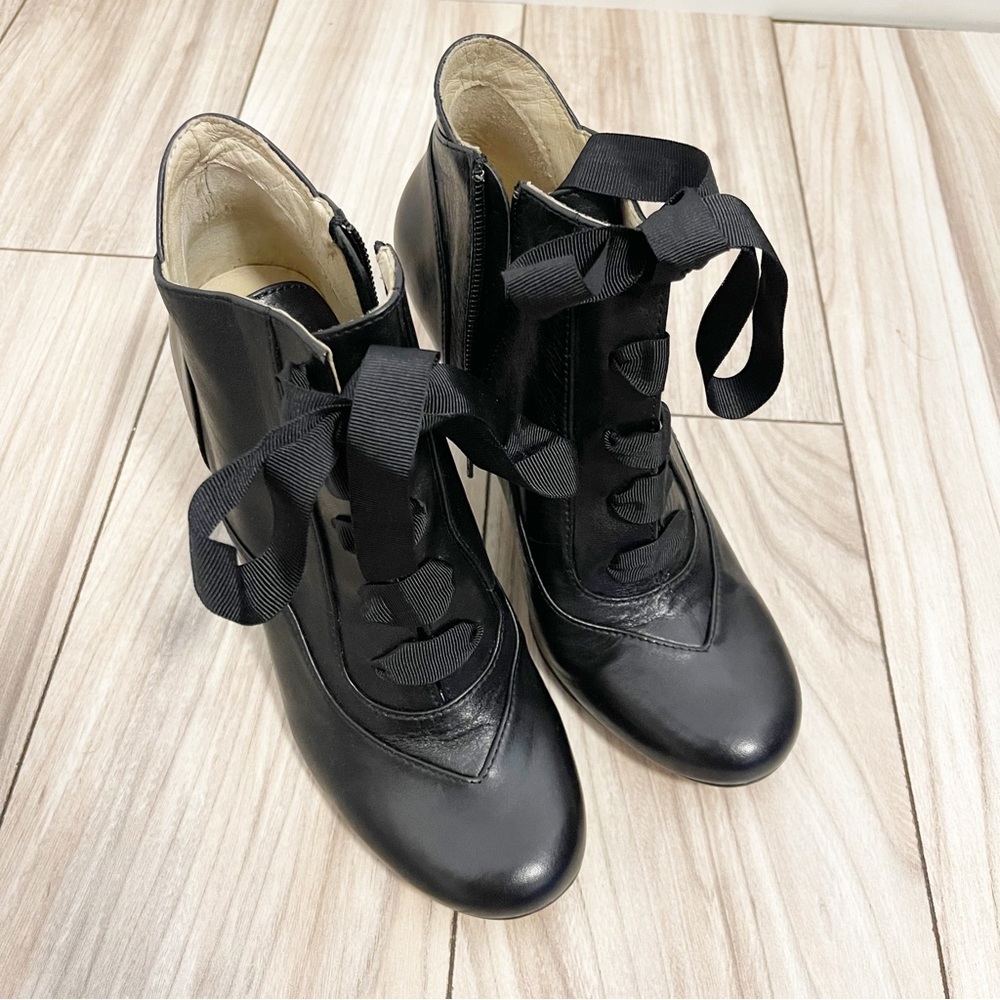 Giraudon Womens Black Leather Lace Up Heels Sz 7.5